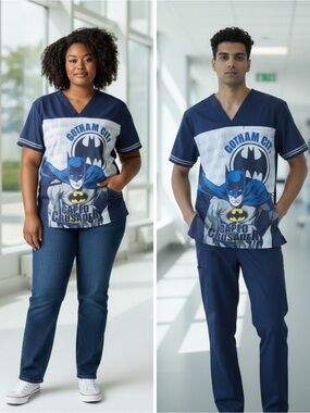 NWT Tooniforms Unisex Batman Gotham City Scrub Top Suze Small